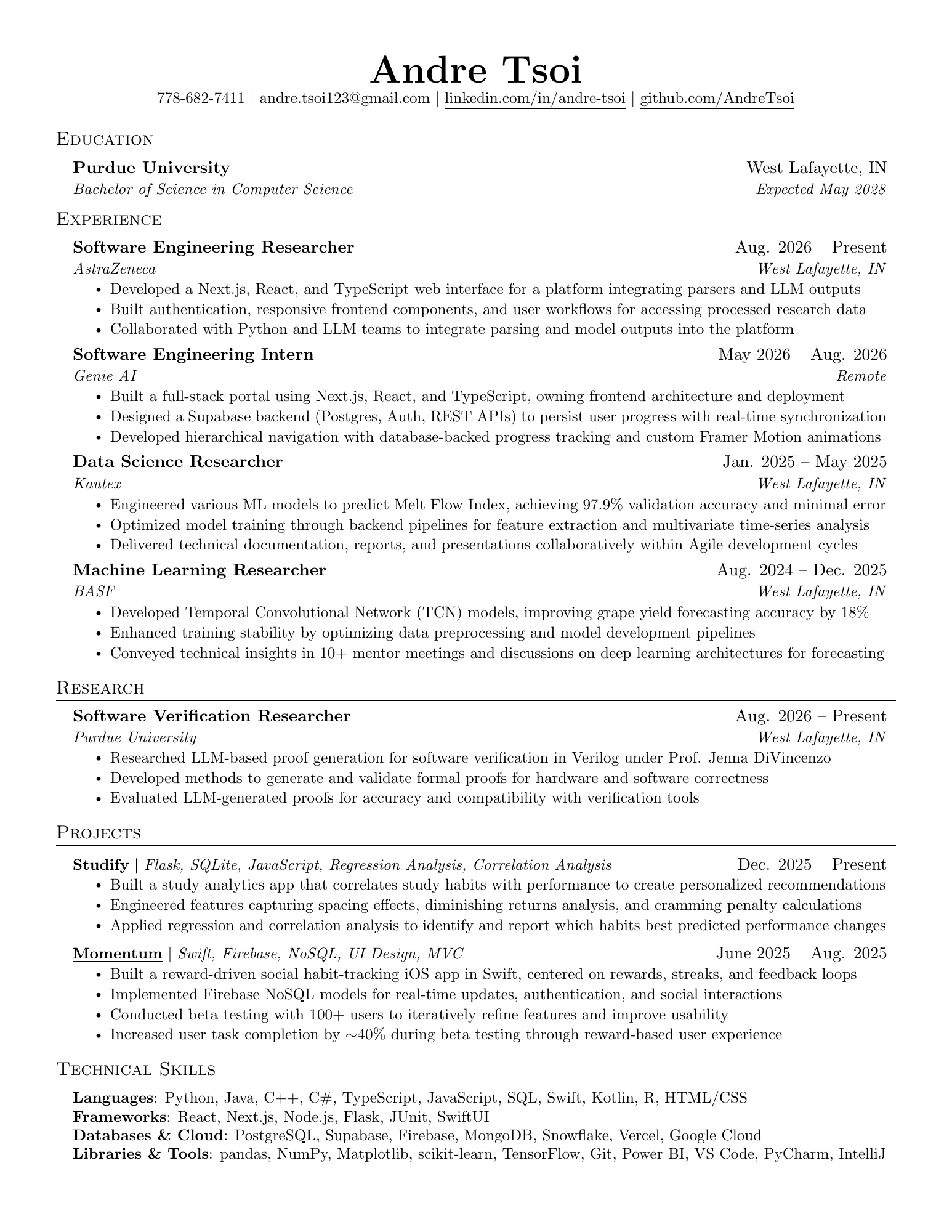 Andre Tsoi's resume. Experience, education, and skills are also available in the page's Experience and education section. Download the PDF below for the full accessible document.